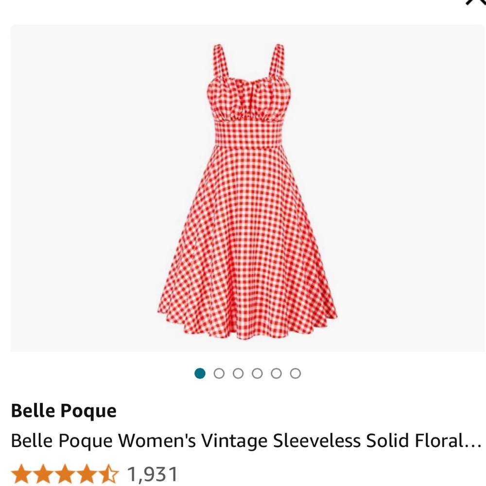 Red Gingham Midi Dress, M